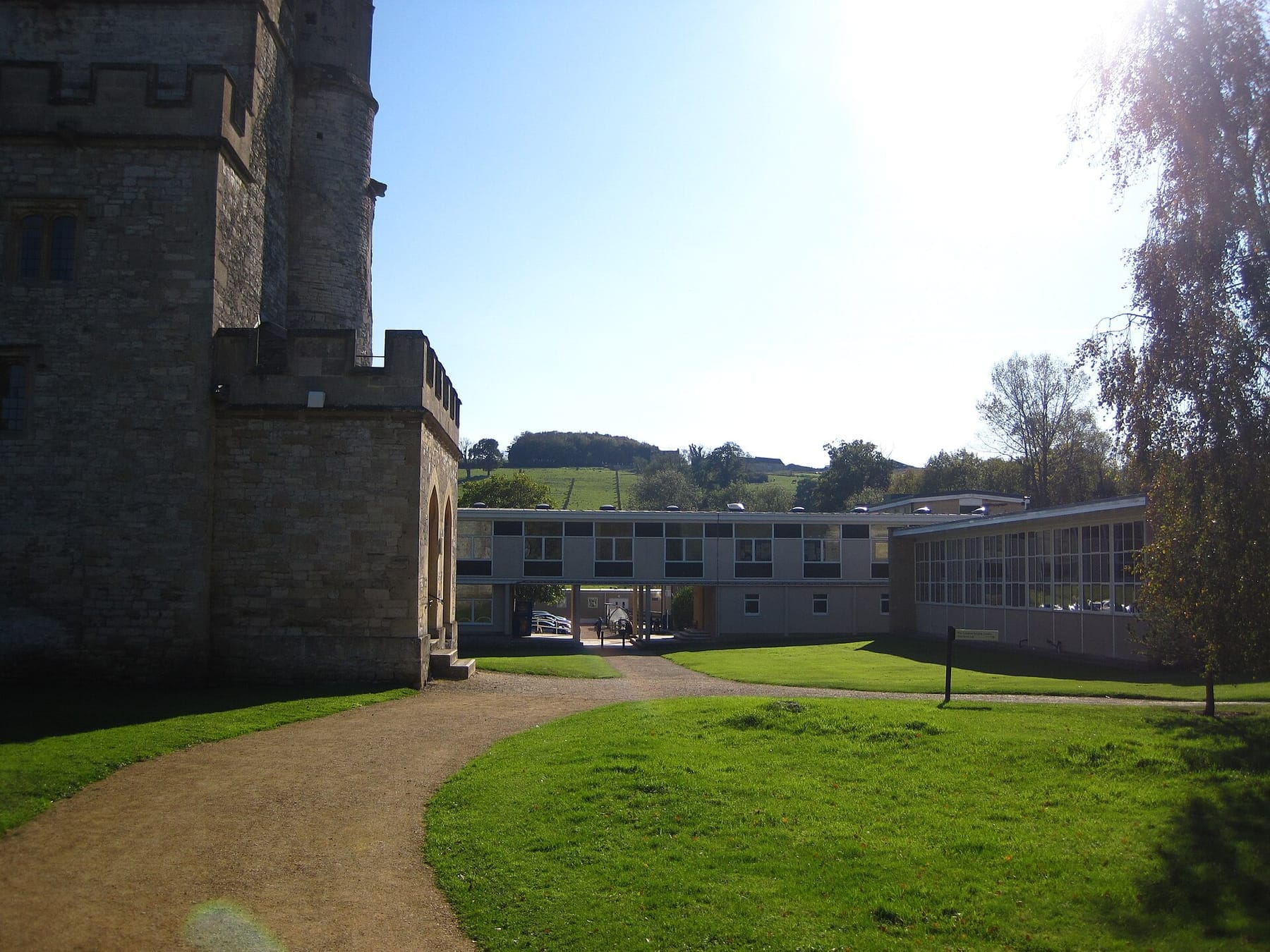 Keep of St Loe Castle with University buildings beyond - geograph.org.uk - 2661633 (photograph from the Wikimedia Commons category Bath Spa University)