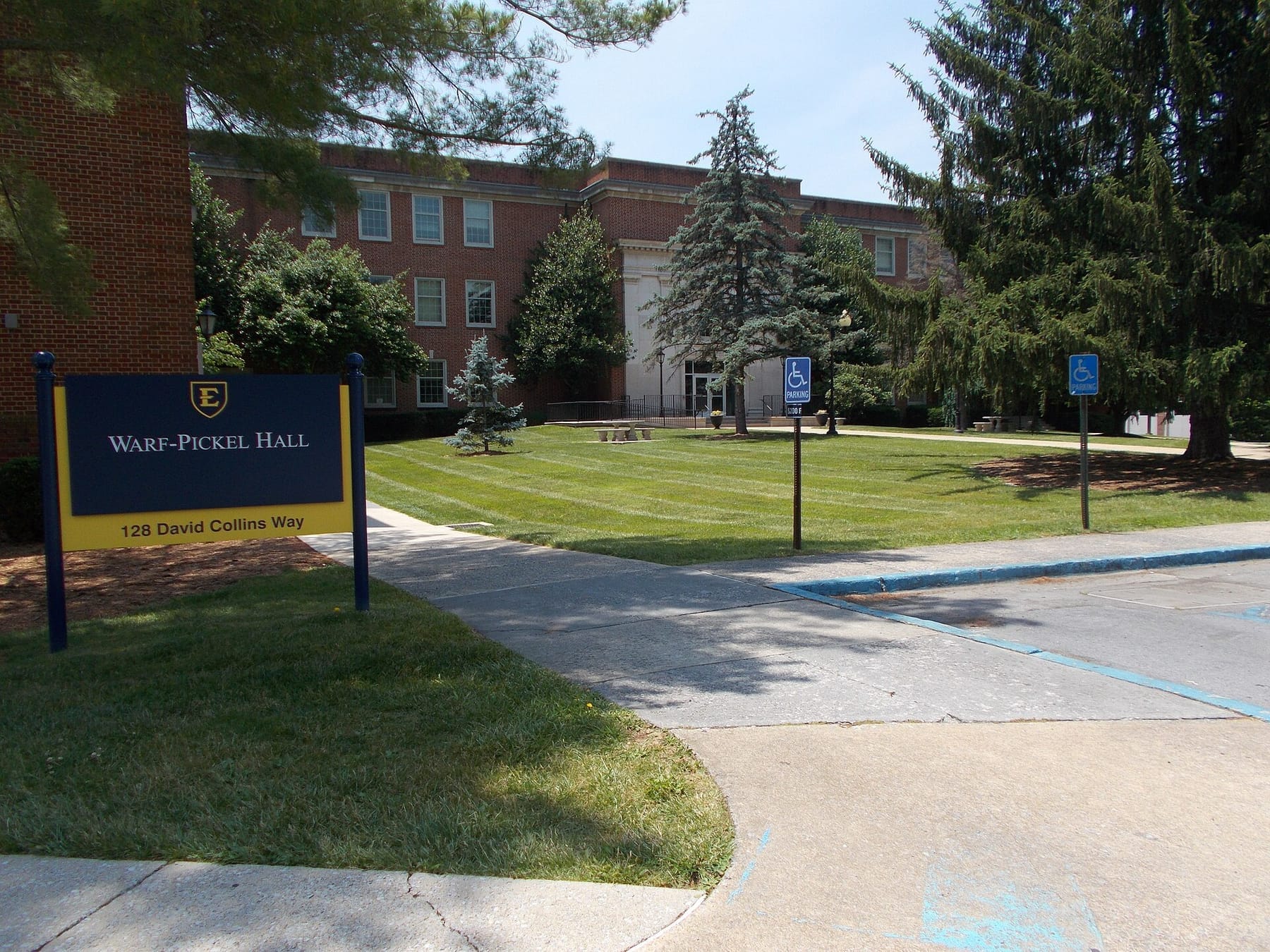 Main Entrance to Warf-Pickel Hall at East Tennessee State University (photograph from the Wikimedia Commons category East Tennessee State University)