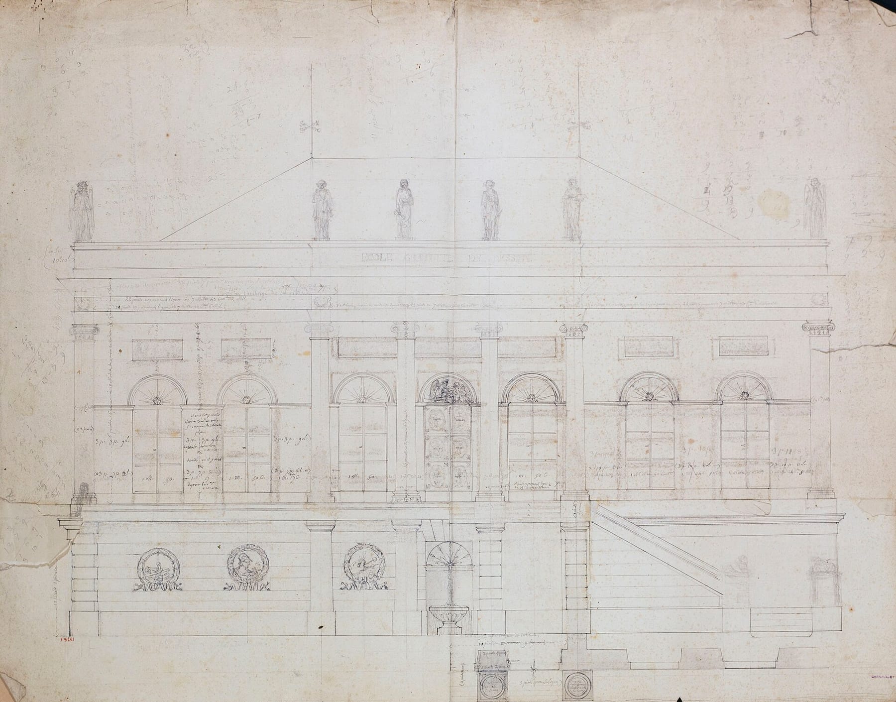 Image carbillet jacques francois projet de facade pour une ecole gratuite de dessin elevation de la facade 354448 (photograph from the Wikimedia Commons category École nationale supérieure des arts décoratifs)