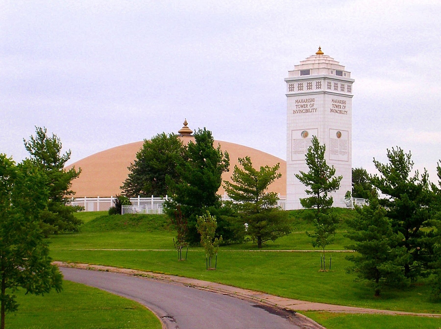 MUM campus and tower (photograph from the Wikimedia Commons category Maharishi International University)