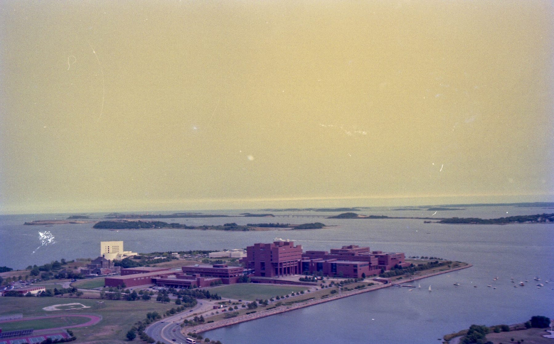 Aerial view of UMass Boston campus, September 1993 (photograph from the Wikimedia Commons category University of Massachusetts Boston)