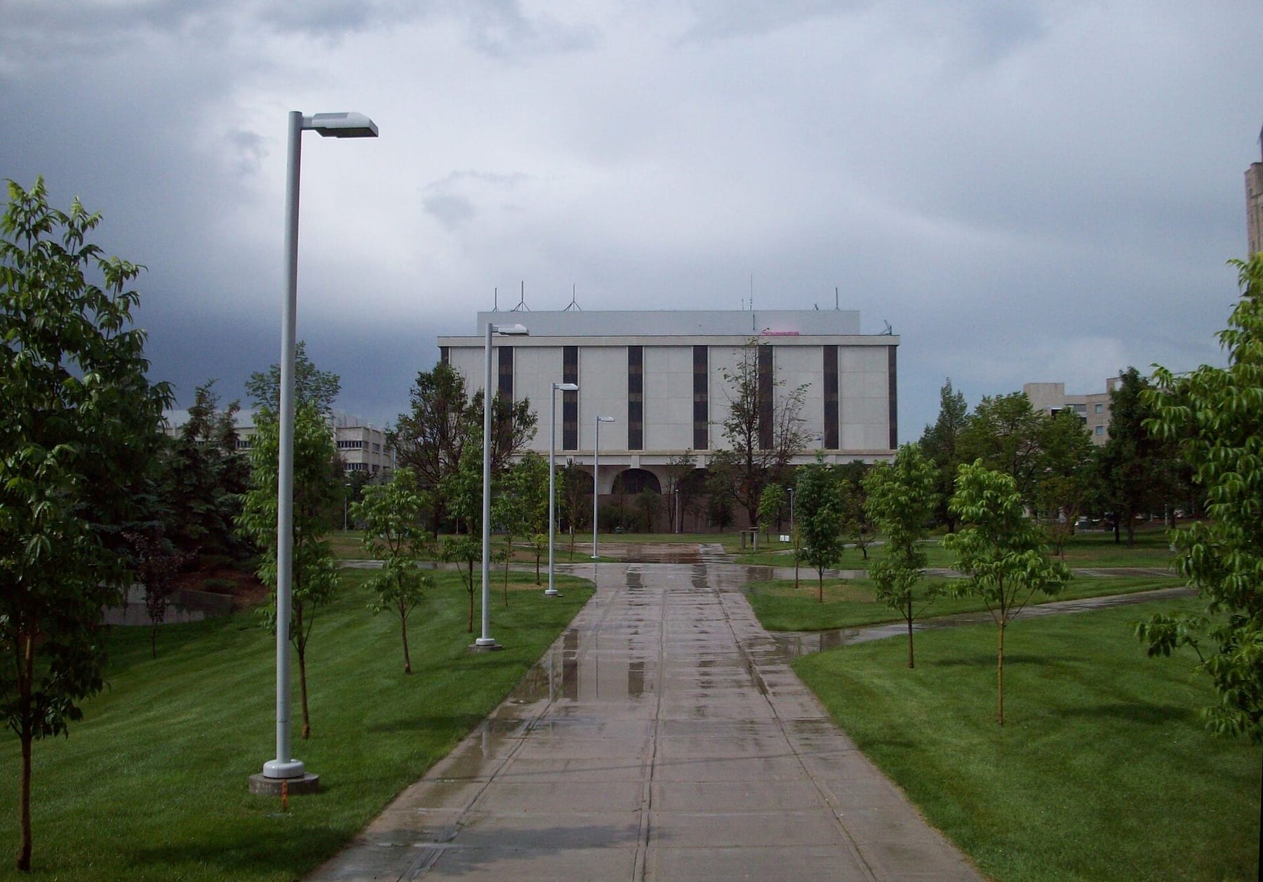 University of Regina Library viewed from the Oval (photograph from the Wikimedia Commons category University of Regina)